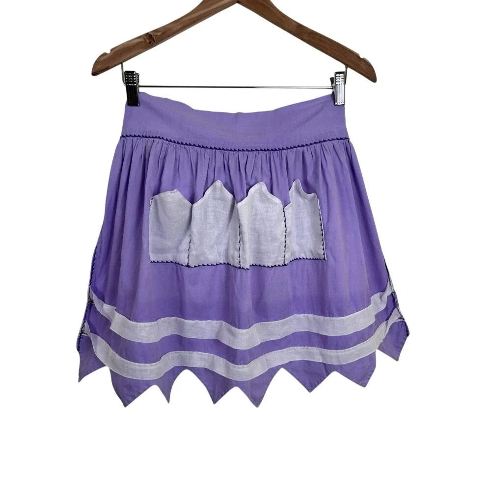 VTG Handmade XS Waist Apron Purple White Pockets Embroidered‎ Accents Tie Back